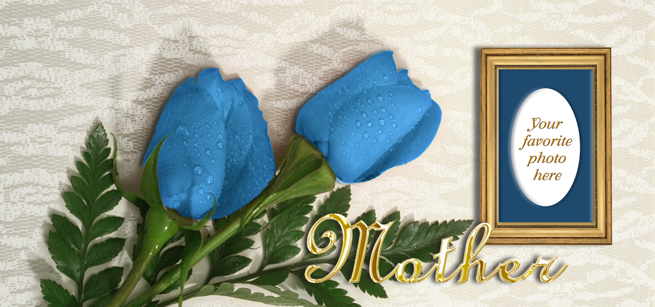 2 Roses Blue Gold Mother (Gold Frame)